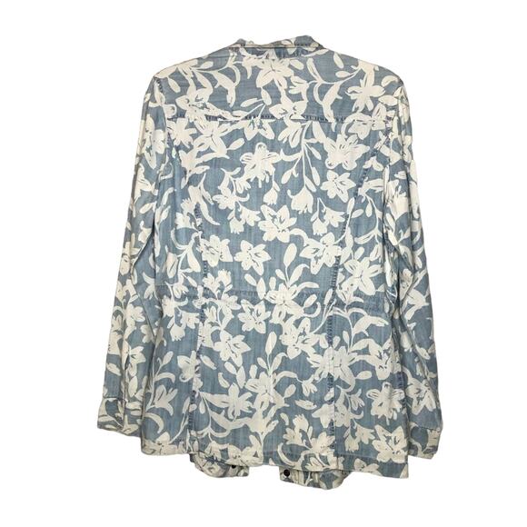 Anthropologie Foxcroft Floral Denim Jacket Chambray Jean Jacket Small - Picture 3 of 4